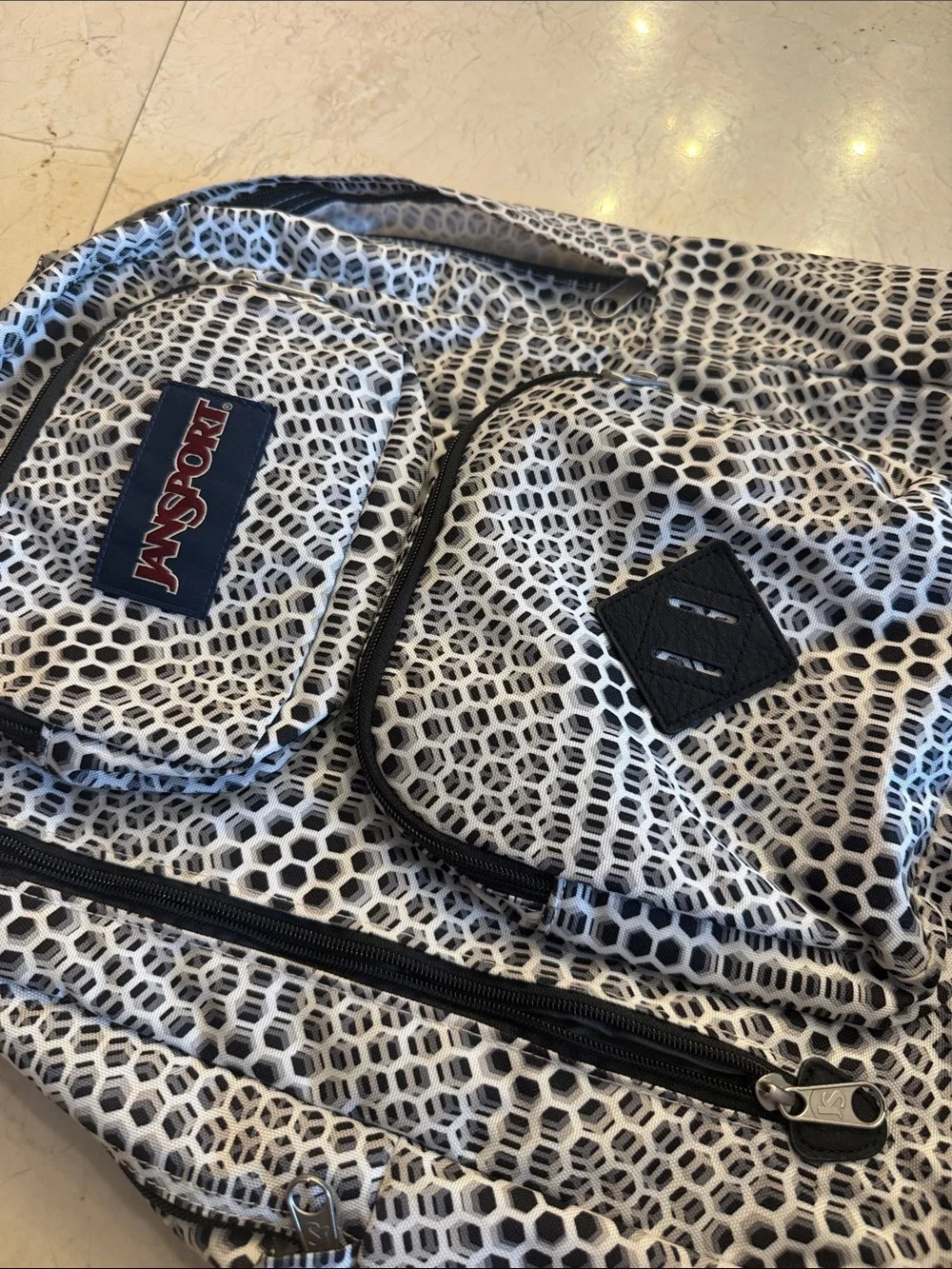 JanSport Black and White Honeycomb Pattern Backpack